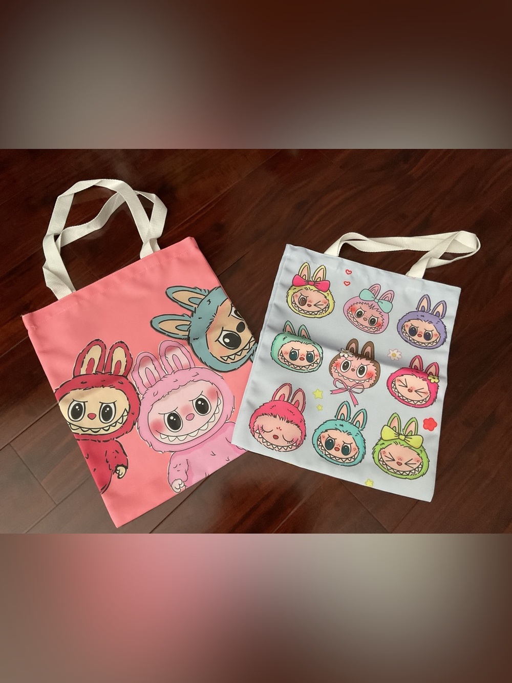 Labubu Tote Bags 15” x 13” with handle drop 9” set of 2 Brand New